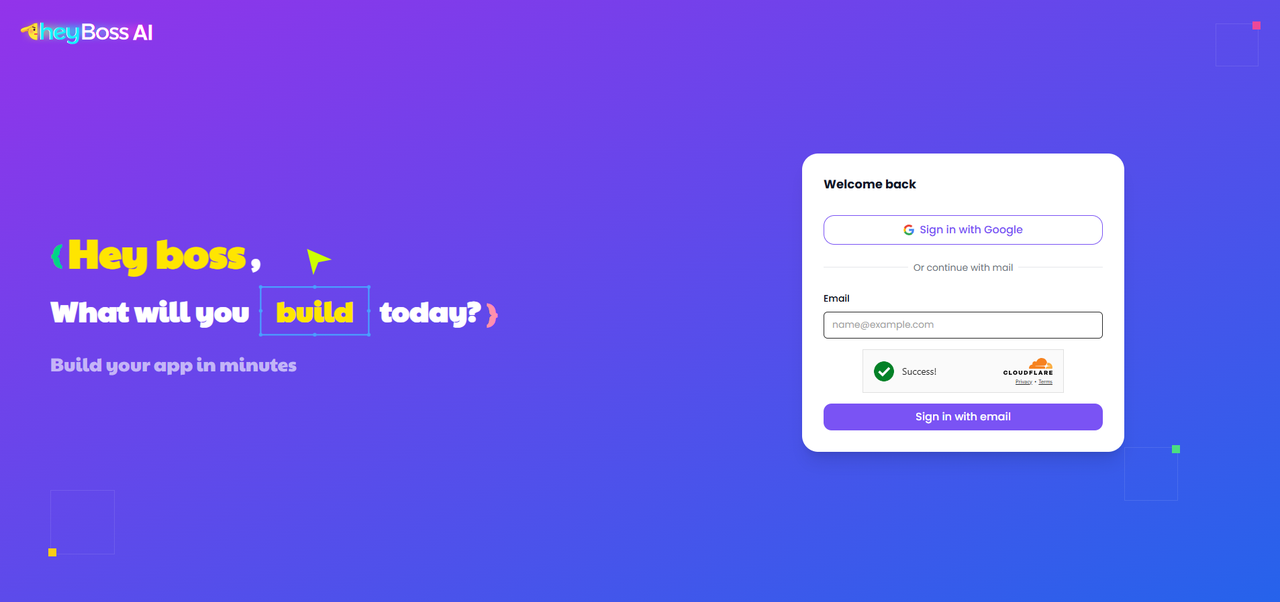 HeyBoss AI Sign Up Page