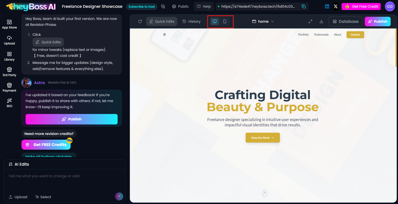HeyBoss AI Preview Website Realtime